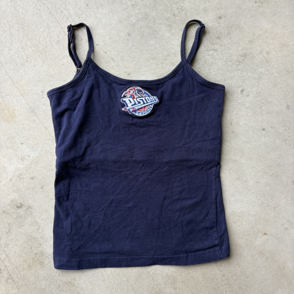 Vintage Y2K Detroit Pistons Tank Top Womens Small Navy Spaghetti Strap Cami NBA